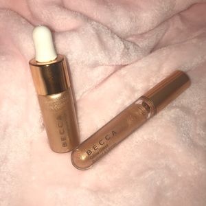 Becca highlighter and lipstick combo.